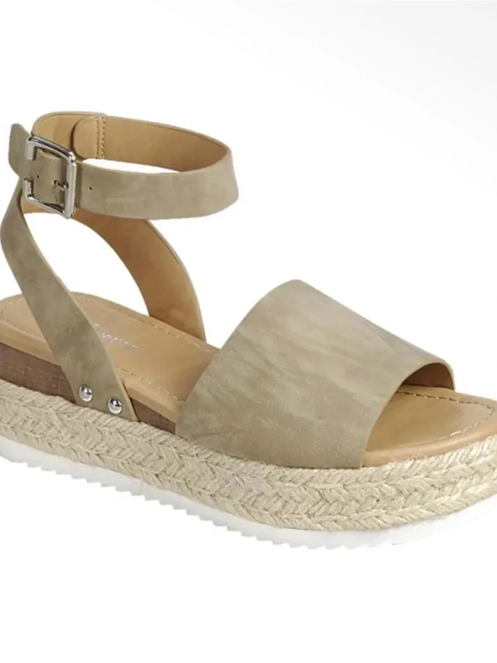 Ankle Strap Espadrille Platform Sandal in Beige